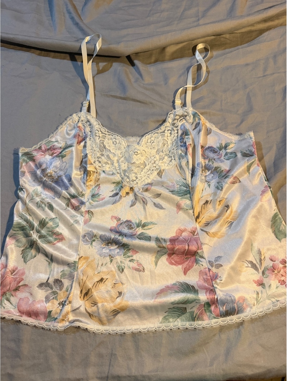 Adonna Floral Lace Trim Satin Camisole Size 36